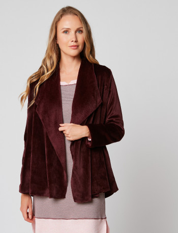 Fur draped loungewear jacket in ESSENTIEL H73A Prune 