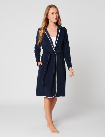 ESSENTIEL E61A terry cloth navy wrap-over dressing gown