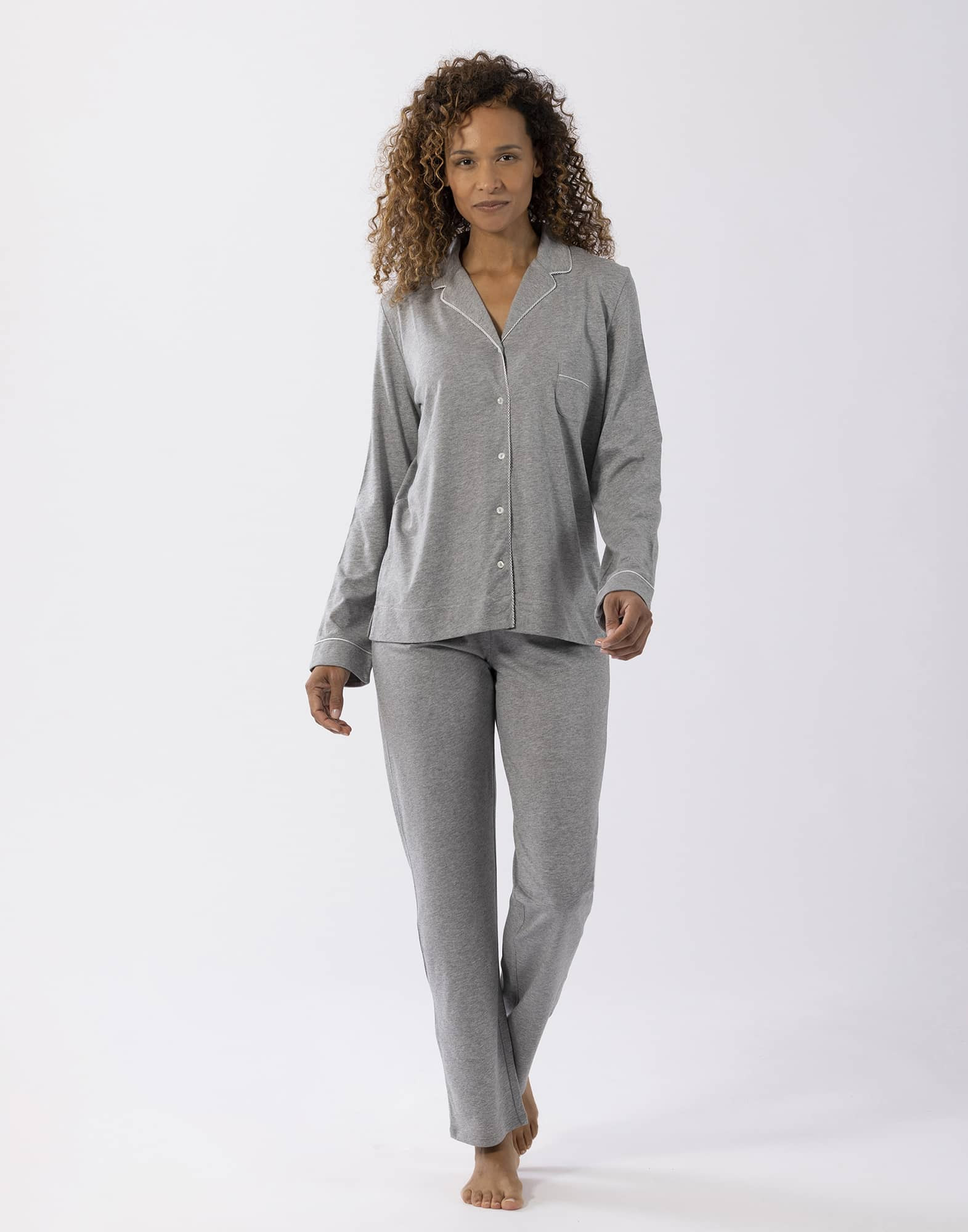 Pyjama boutonné en coton modal LES INTEMPORELLES A06 gris chiné